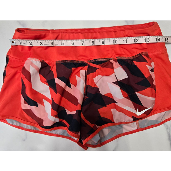 Nike Womens Running Shorts Medium Orange Geo Groove Printed Dri Fit Active Gym - Picture 4 of 7